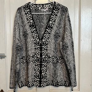 Isaac Mizrahi Live zip up black and white cardigan size large